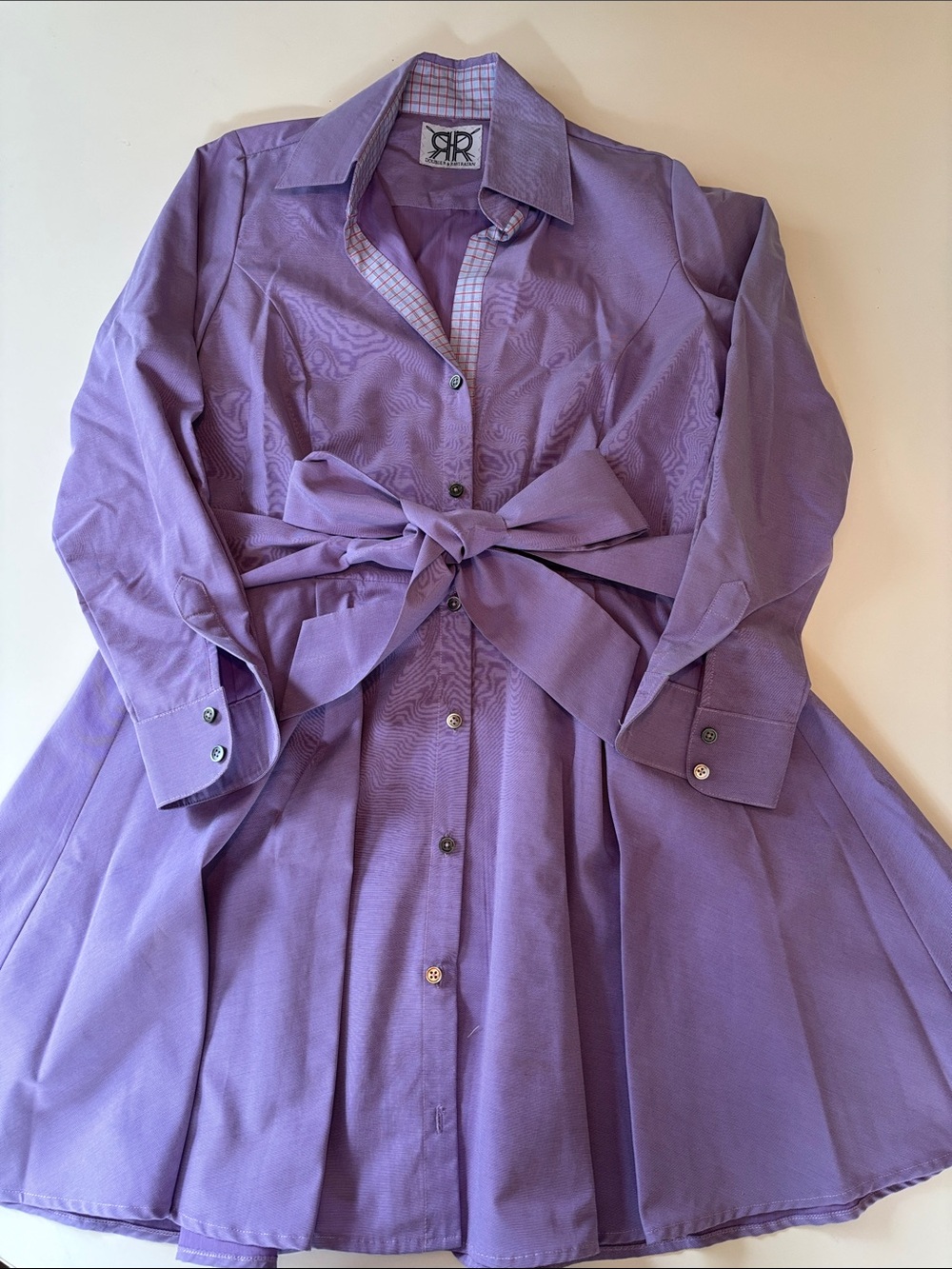 Double R Ravi Ratan Button-Front Lavender Shirt Dress with Waist Tie